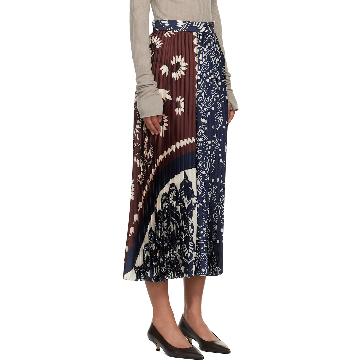  Weekend Max Mara Navy & Brown Wkdmilord Midi Skirt 