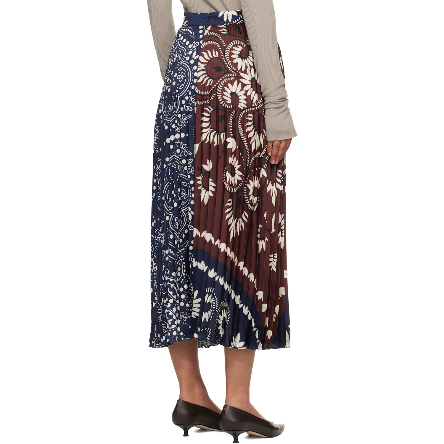  Weekend Max Mara Navy & Brown Wkdmilord Midi Skirt 
