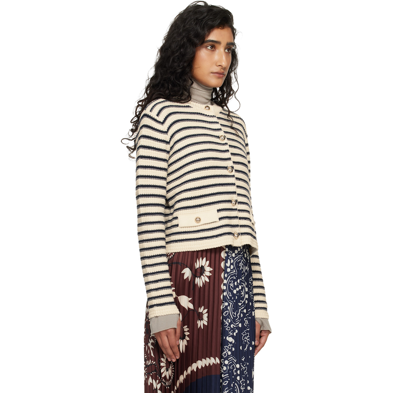  Weekend Max Mara Navy & Off-white Striped Cardigan 