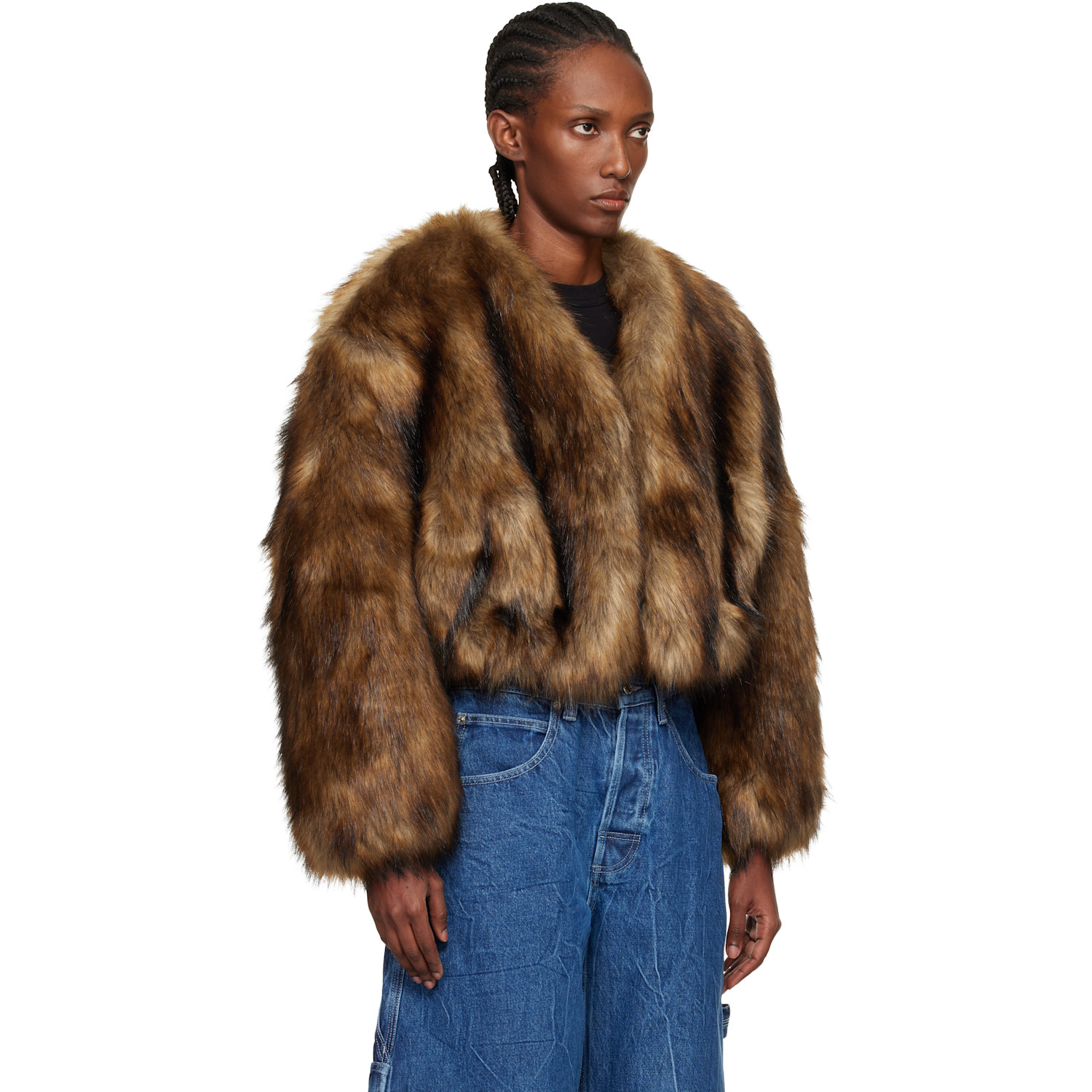  Alexander Wang Brown Cropped Faux-fur Jacket 