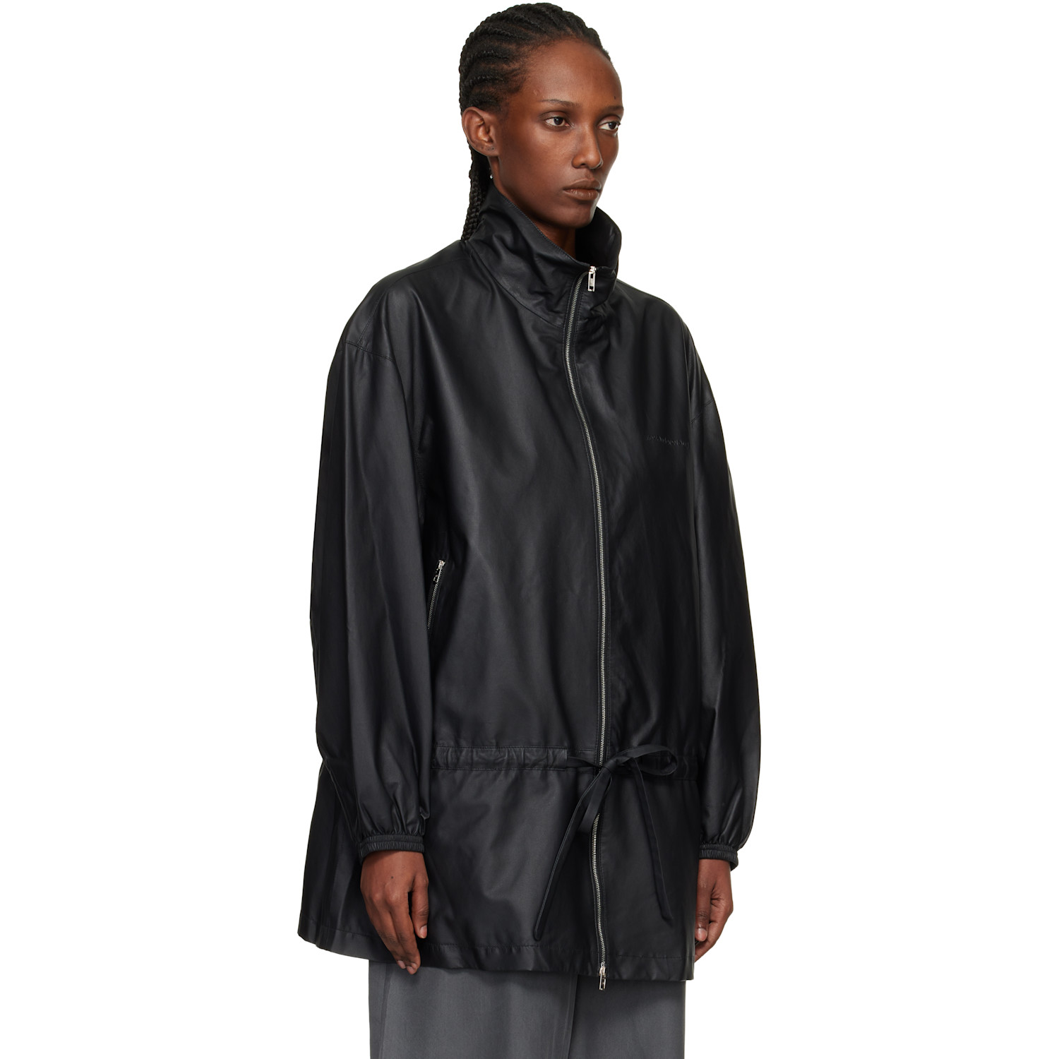  Alexander Wang Black Drop Waist Bonded Leather Jacket 