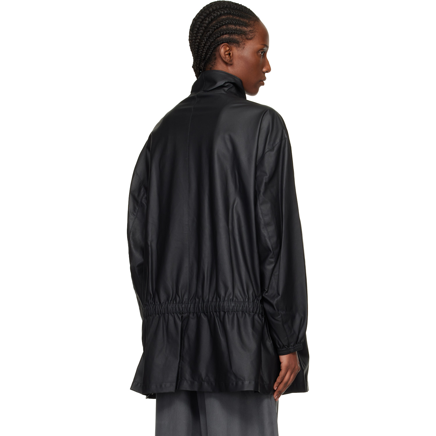  Alexander Wang Black Drop Waist Bonded Leather Jacket 