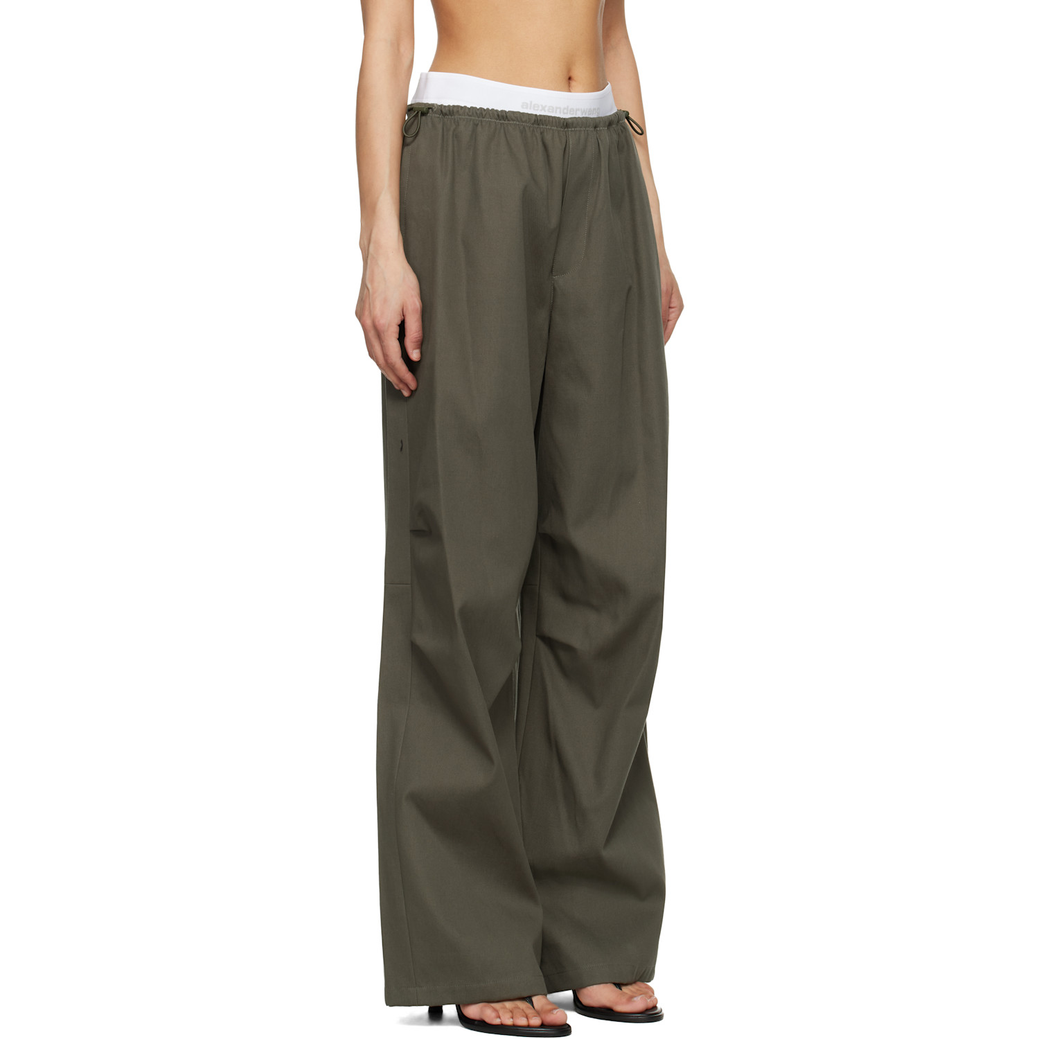  Alexander Wang Khaki Logo Elastic Mid-rise Trousers 