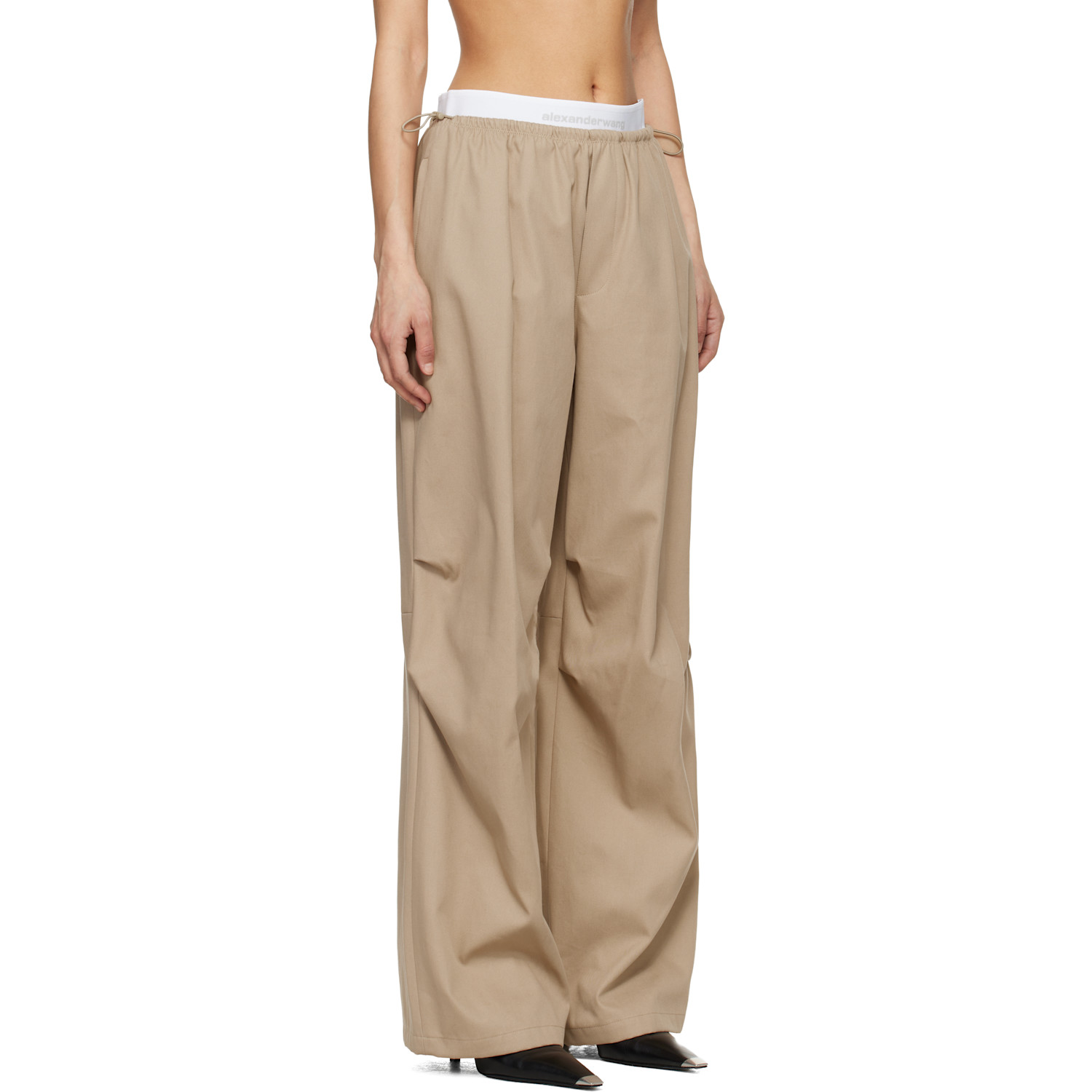  Alexander Wang Taupe Logo Elastic Mid-rise Trousers 