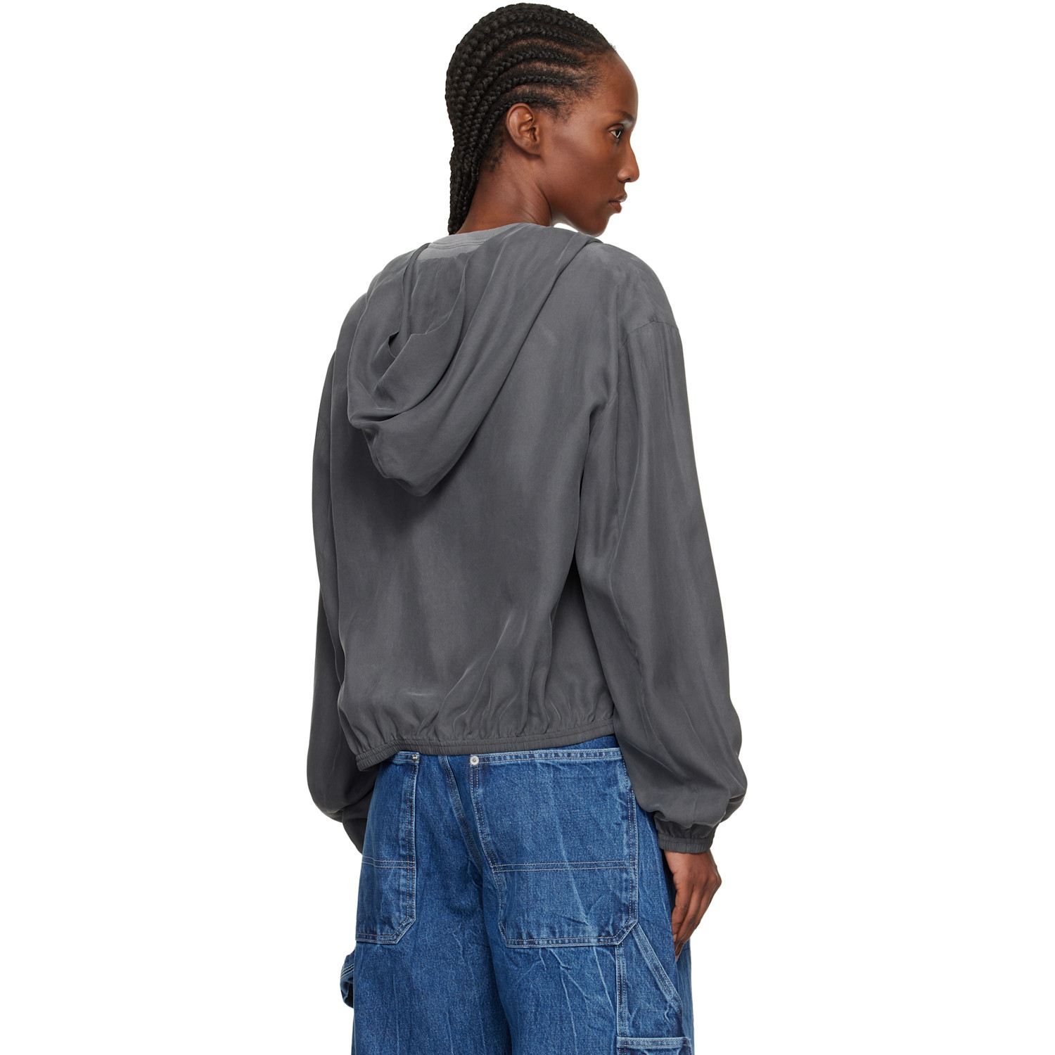  Alexander Wang Gray Cropped Silk Hoodie 