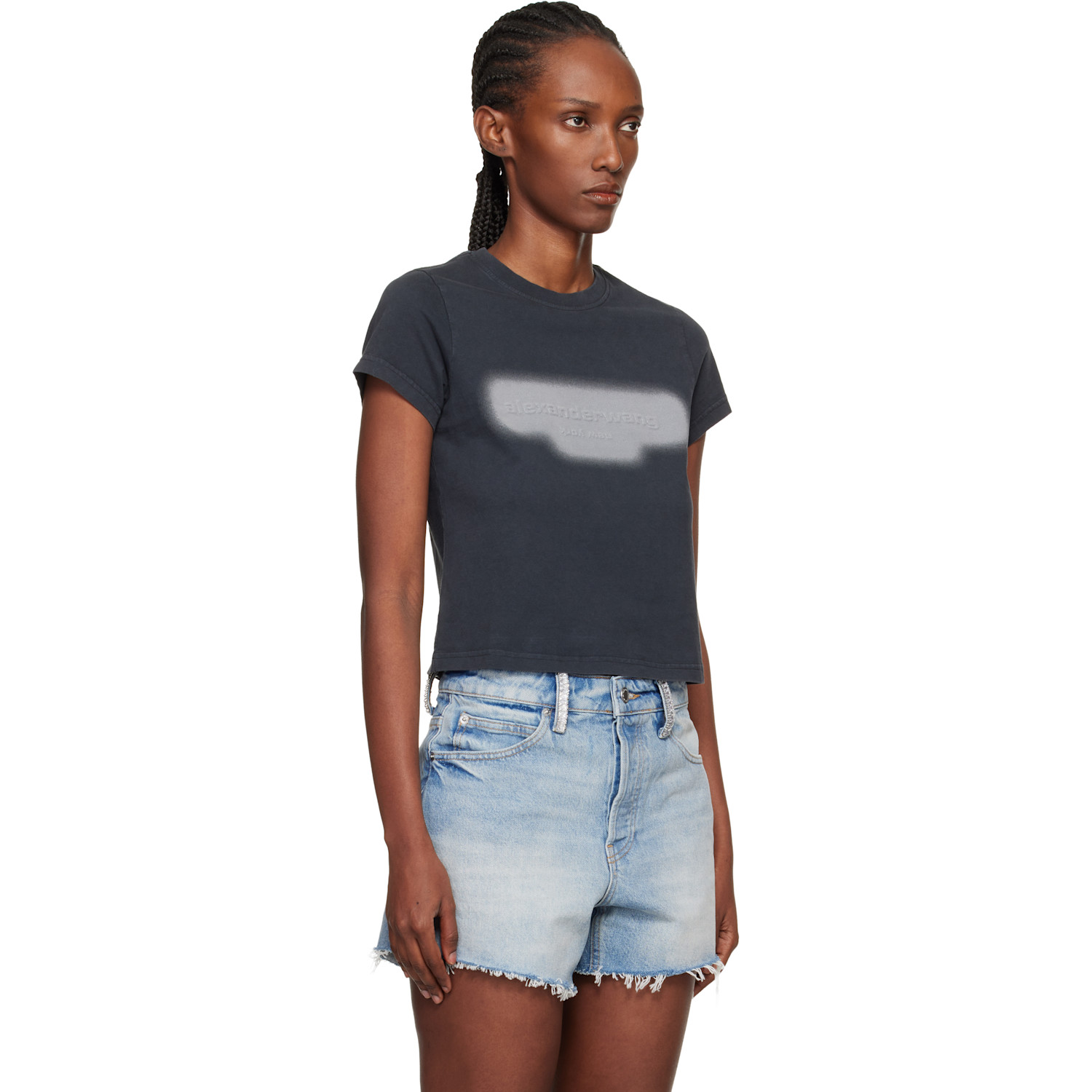  Alexander Wang Black Reflective Halo Print Logo T-shirt 