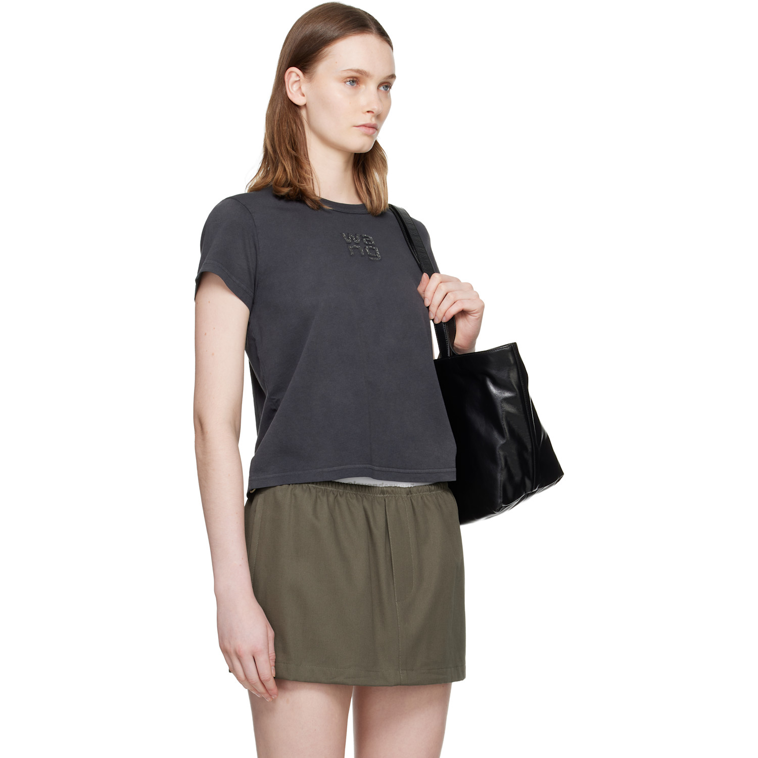  Alexander Wang Gray Hotfix Logo Shrunken T-shirt 