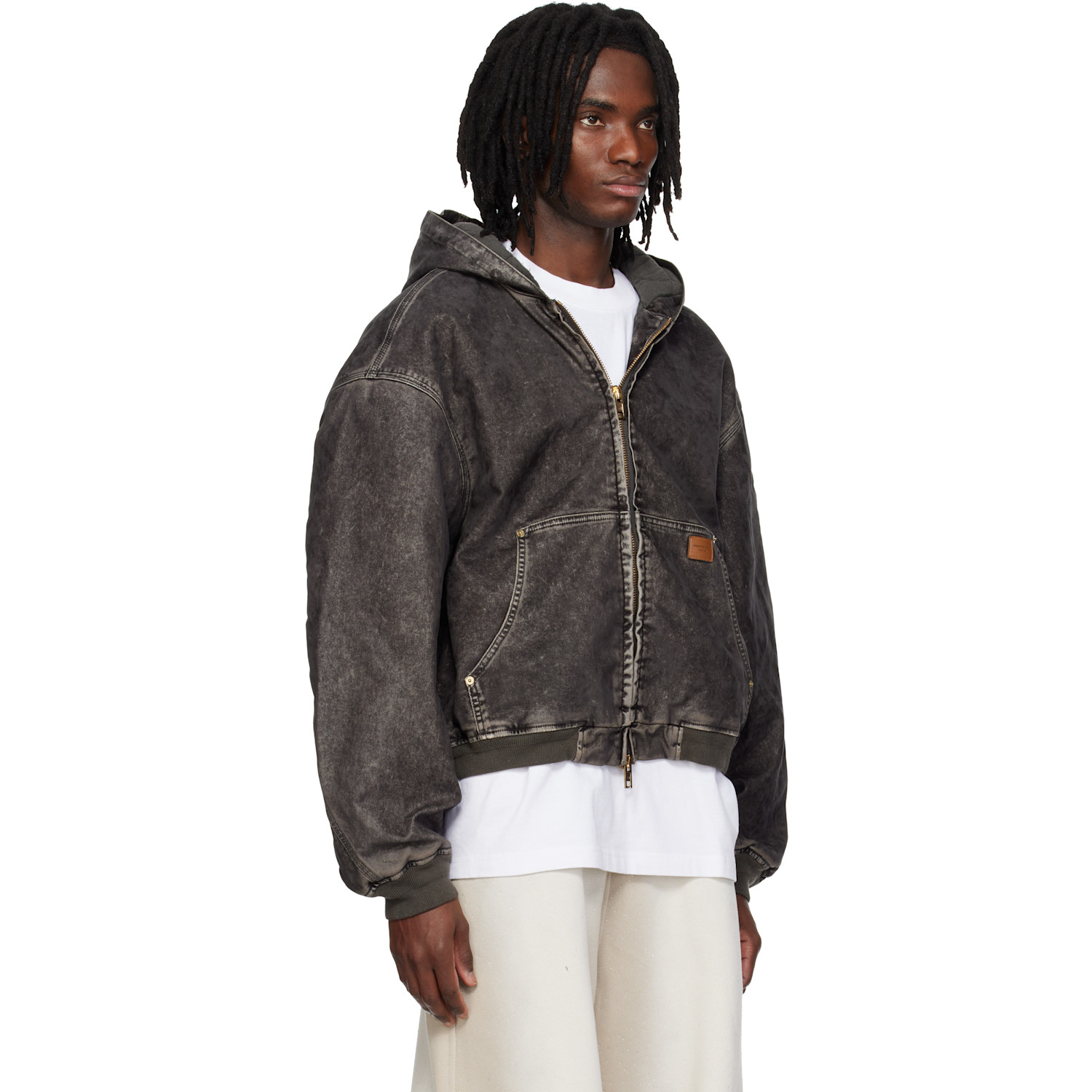  Alexander Wang Black Flocked Oversized Carpenter Jacket 