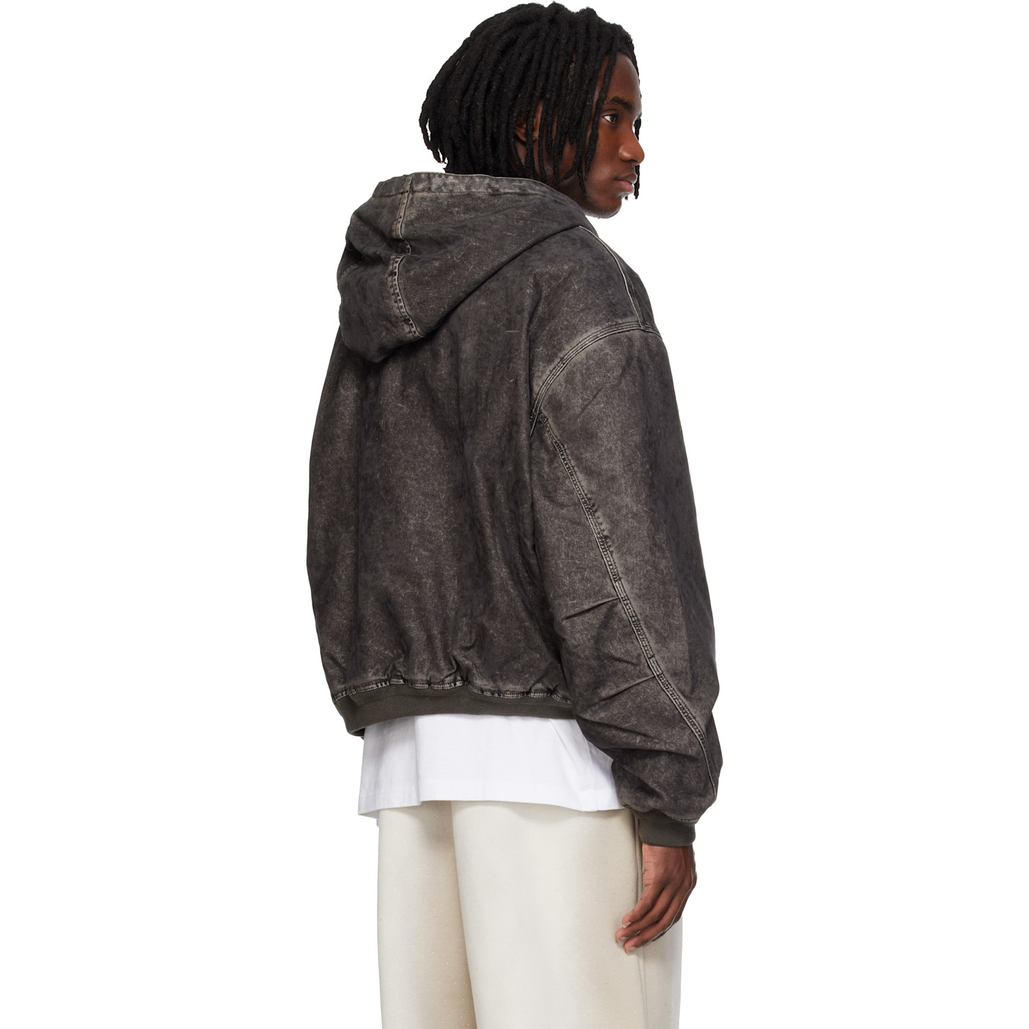  Alexander Wang Black Flocked Oversized Carpenter Jacket 