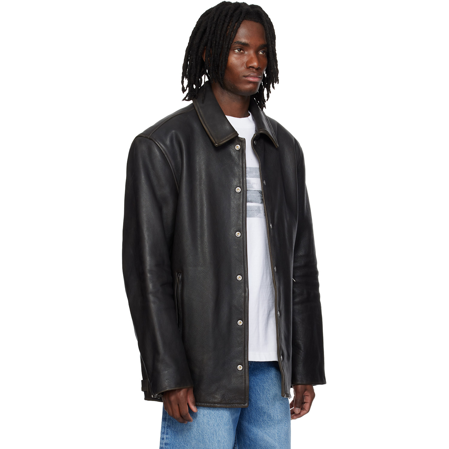  Alexander Wang Black Snap Front Leather Jacket 