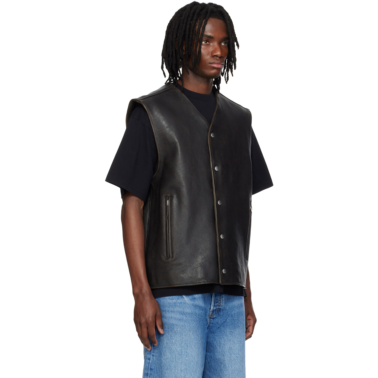  Alexander Wang Black Boxy Moto Leather Vest 