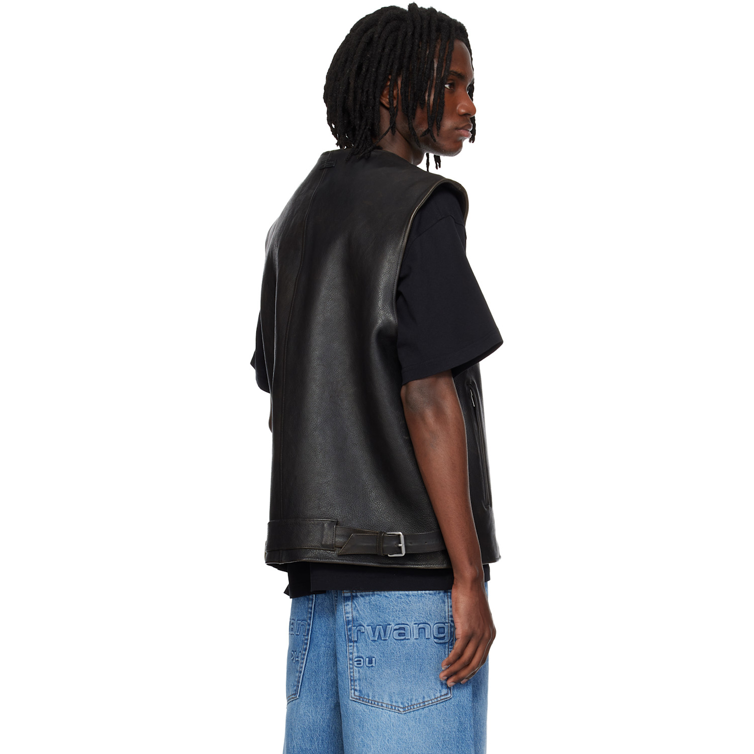  Alexander Wang Black Boxy Moto Leather Vest 