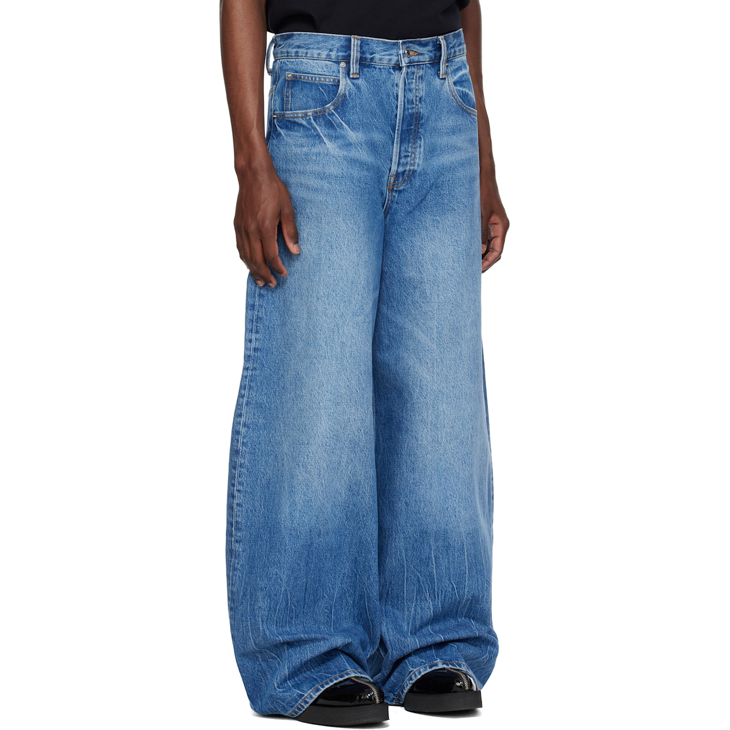  Alexander Wang Blue Surge Low Rise Wide Leg Jeans 