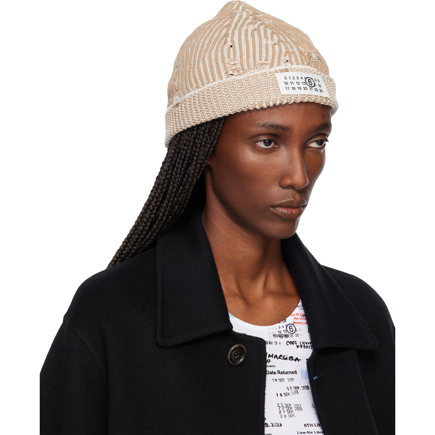  Mm6 Maison Margiela Beige Amended Optical Ribs Beanie 