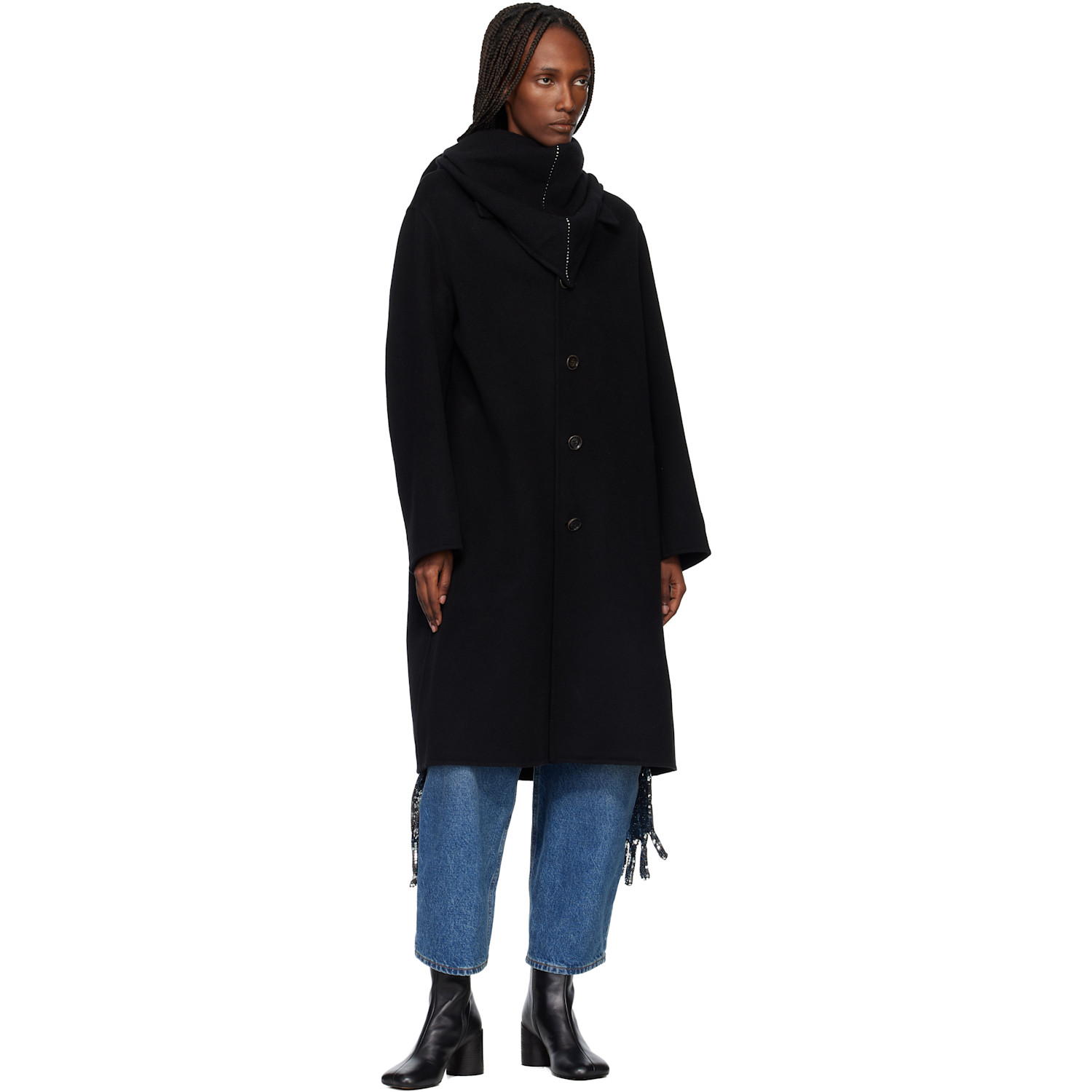  Mm6 Maison Margiela Black Wool-blend Scarf 