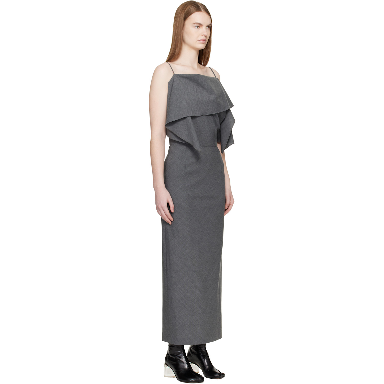  Mm6 Maison Margiela Gray Folded Wool Maxi Dress 