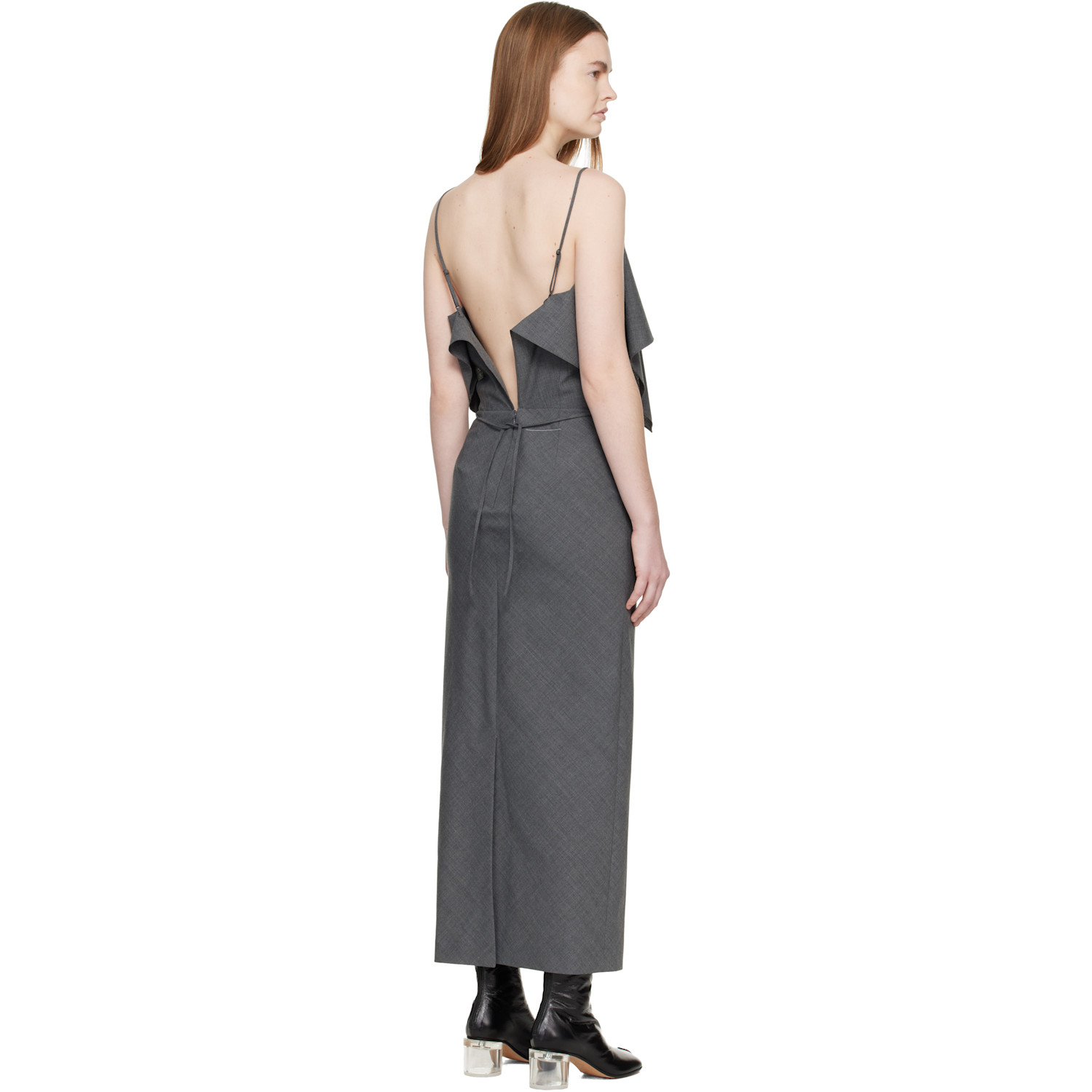  Mm6 Maison Margiela Gray Folded Wool Maxi Dress 