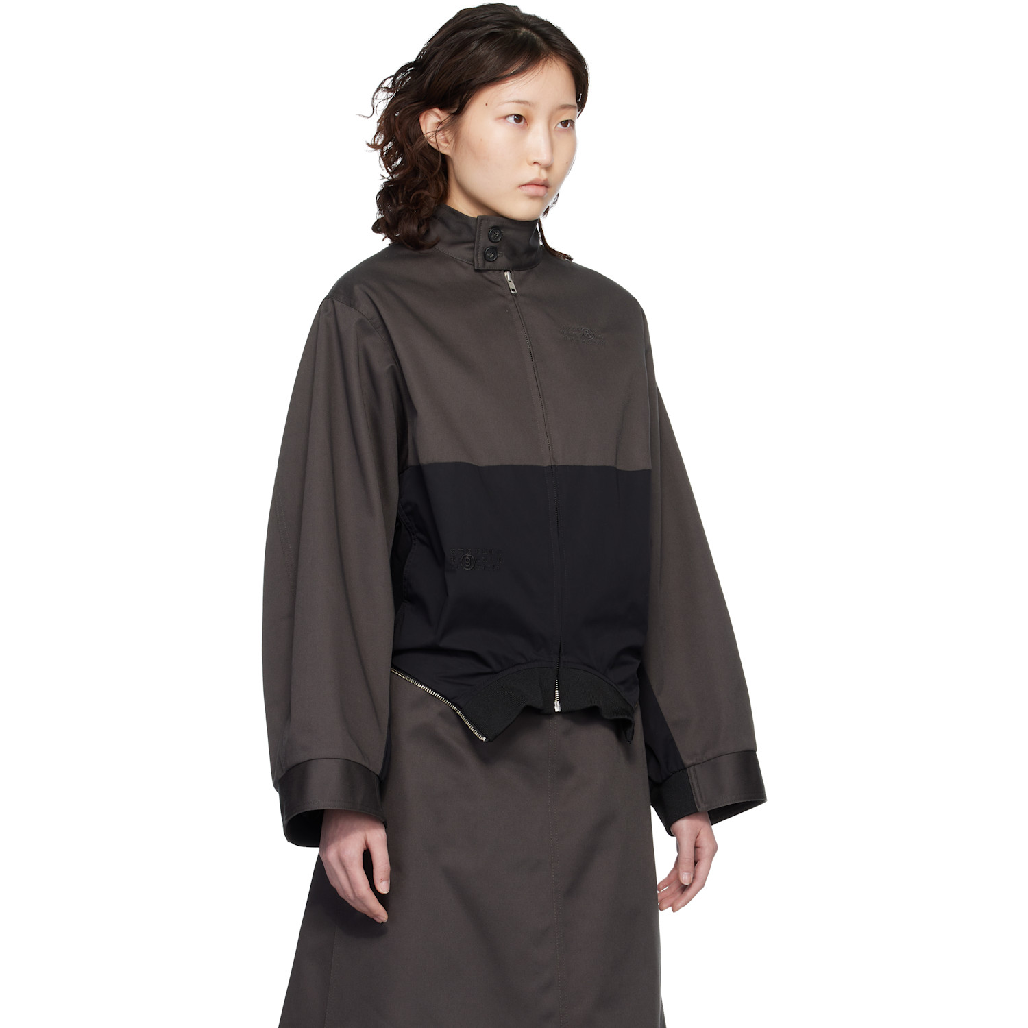 Mm6 Maison Margiela Black Mirrored Two-tone Zip Jacket 