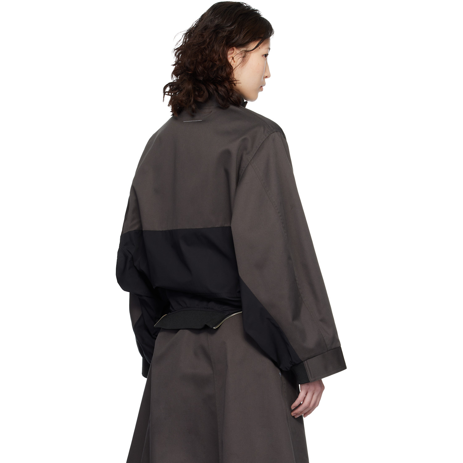  Mm6 Maison Margiela Black Mirrored Two-tone Zip Jacket 