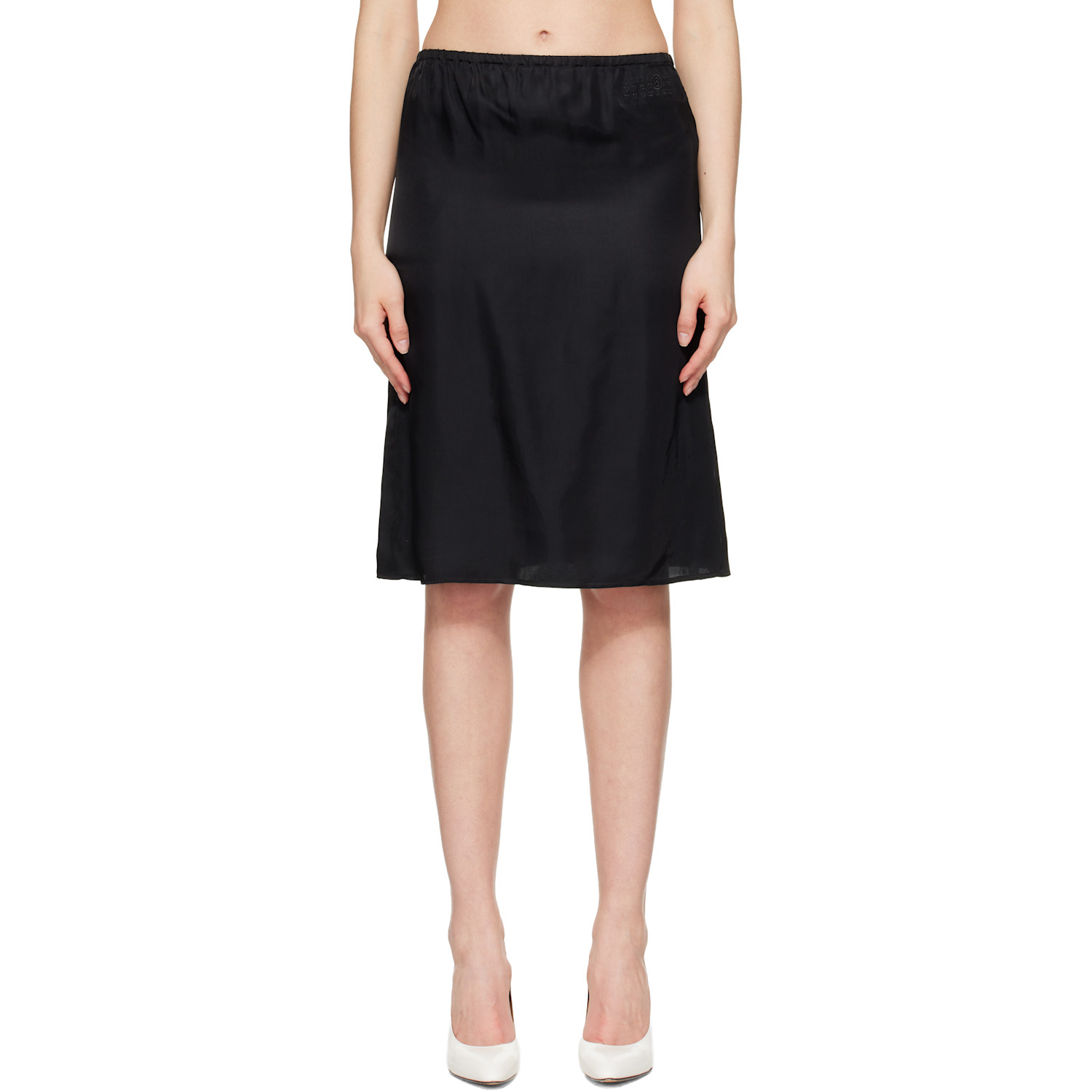 MM6 Maison Margiela Black Satin Midi Skirt