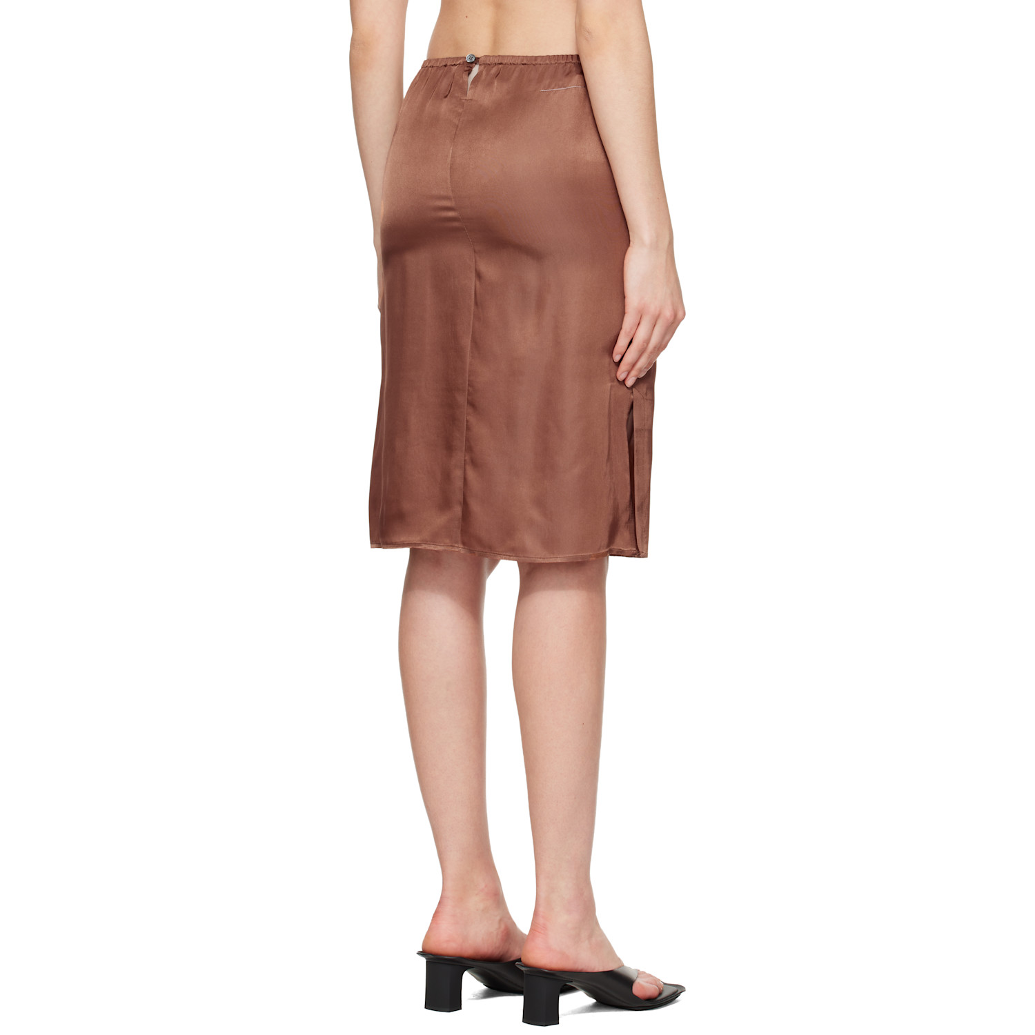  Mm6 Maison Margiela Brown Satin Midi Skirt 
