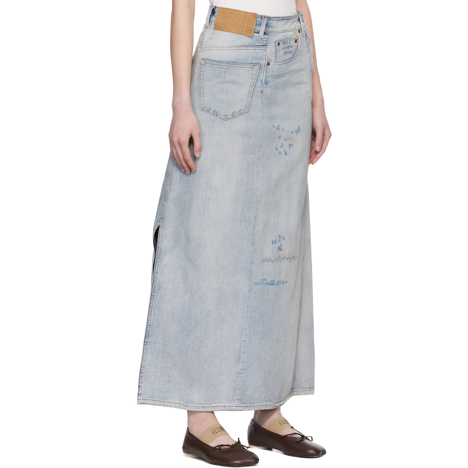  Mm6 Maison Margiela Blue Distressed Denim Maxi Skirt 