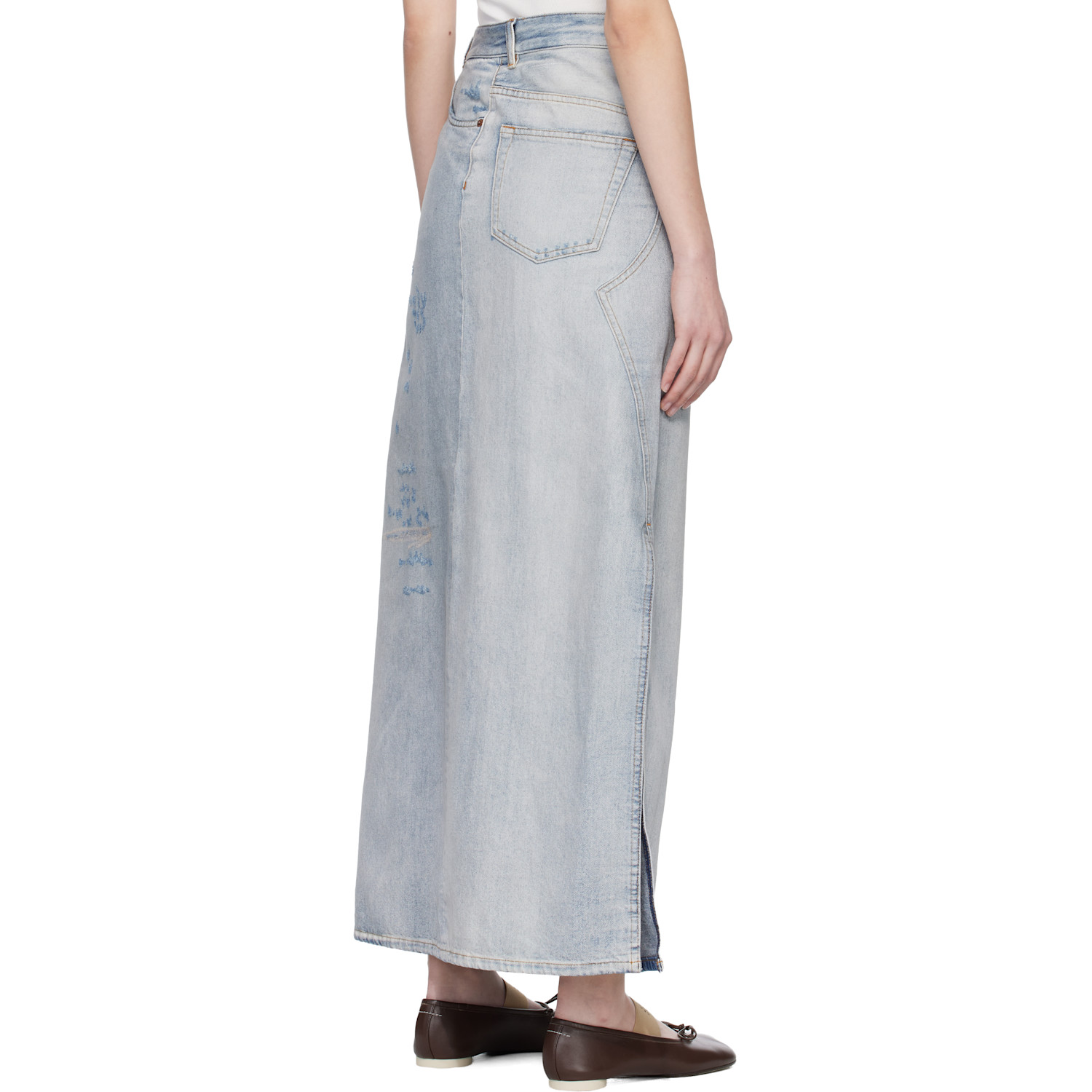  Mm6 Maison Margiela Blue Distressed Denim Maxi Skirt 