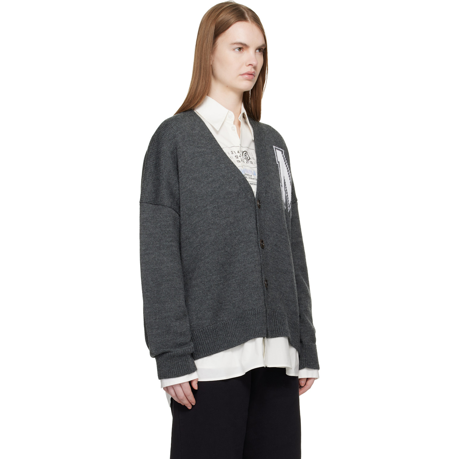  Mm6 Maison Margiela Gray Two-in-one Knit Cardigan 