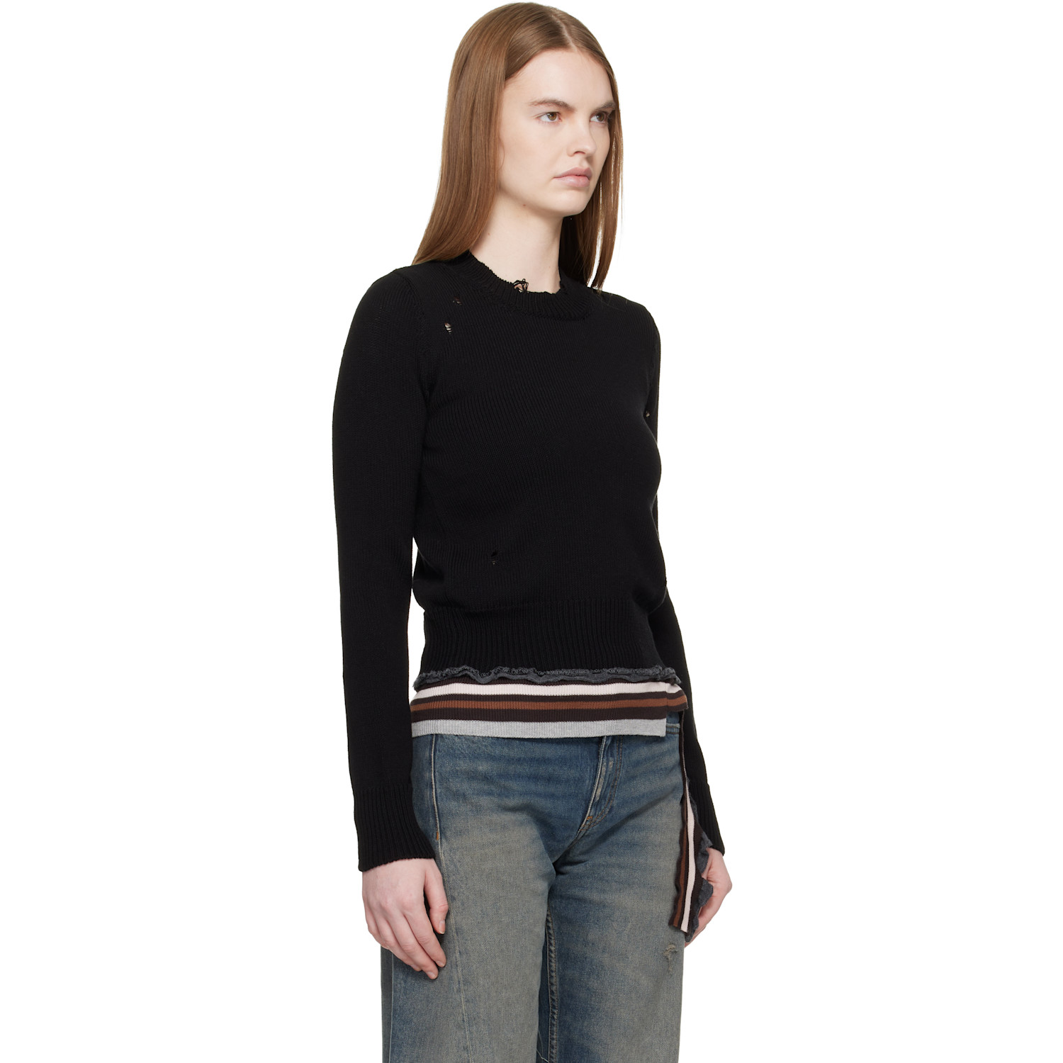  Mm6 Maison Margiela Black Ribbed Knit Top 