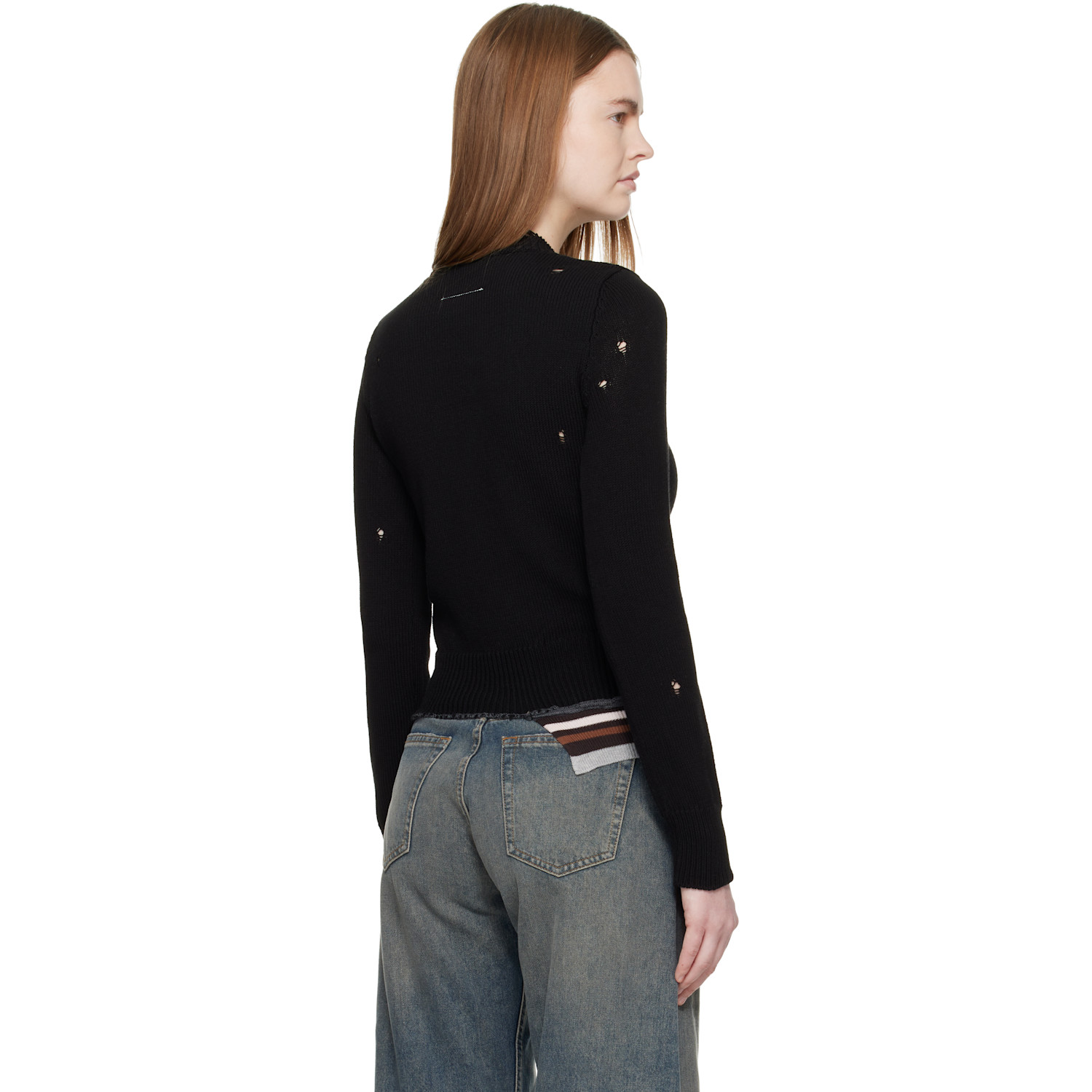  Mm6 Maison Margiela Black Ribbed Knit Top 