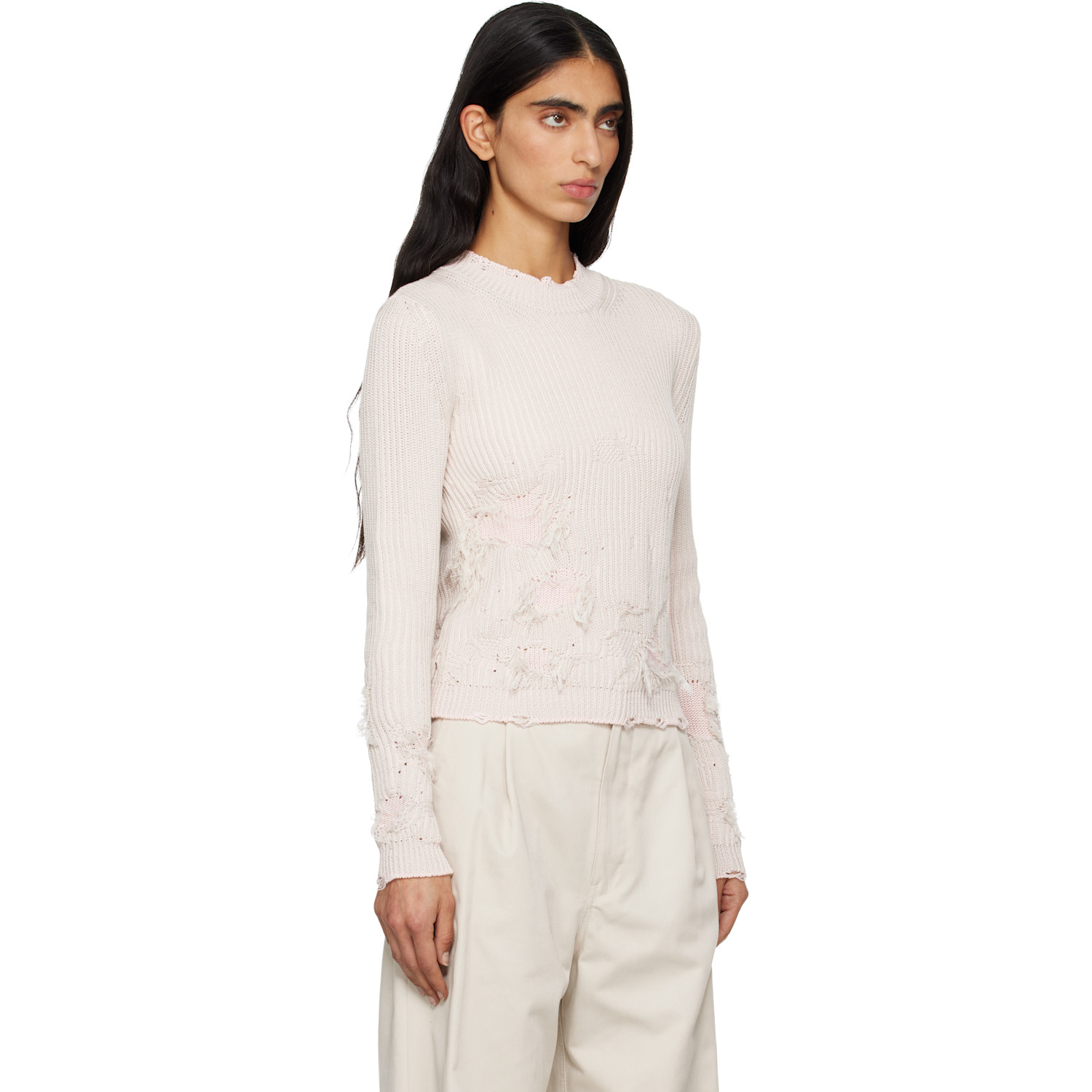  Mm6 Maison Margiela Pink Amended Optical Ribs Sweater 
