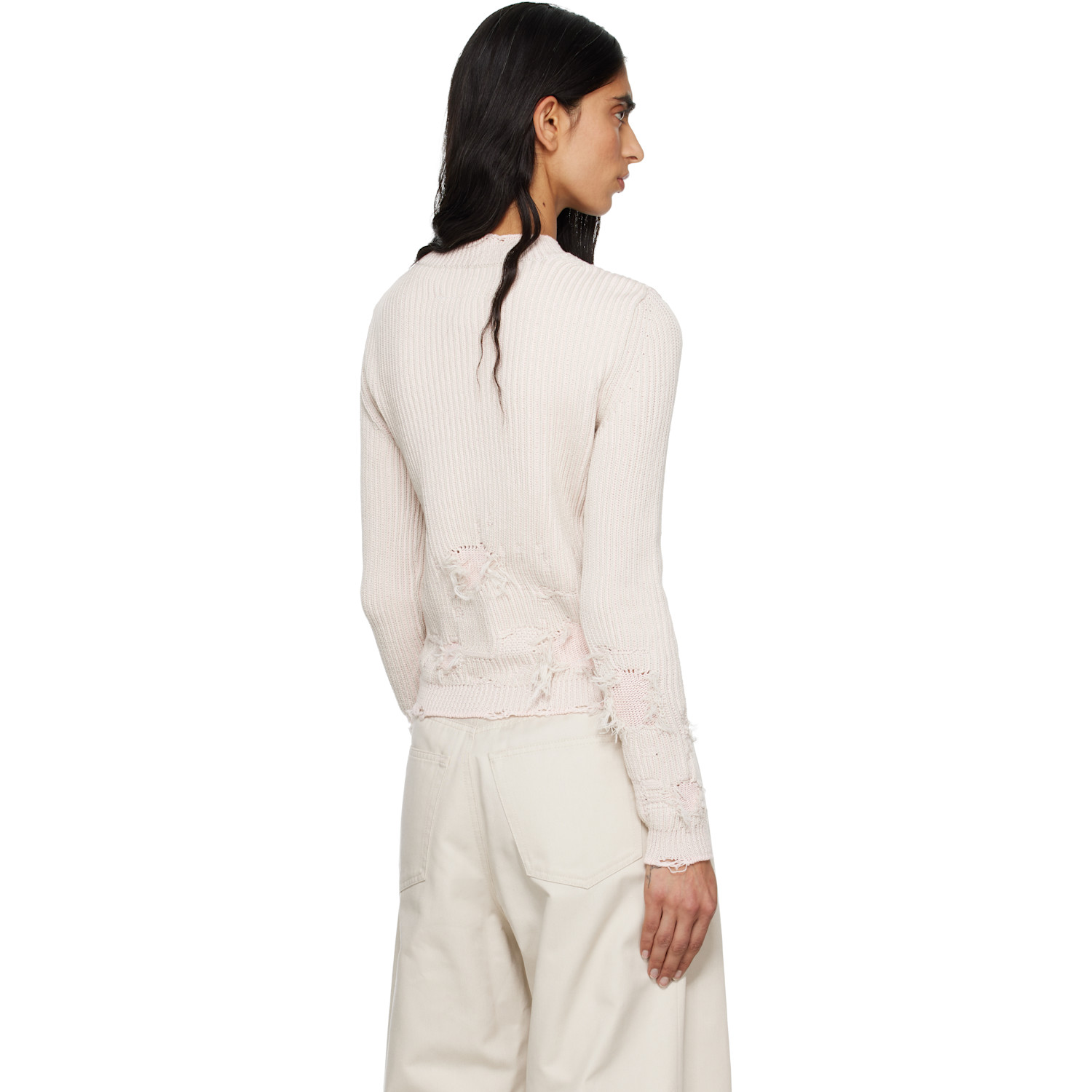  Mm6 Maison Margiela Pink Amended Optical Ribs Sweater 