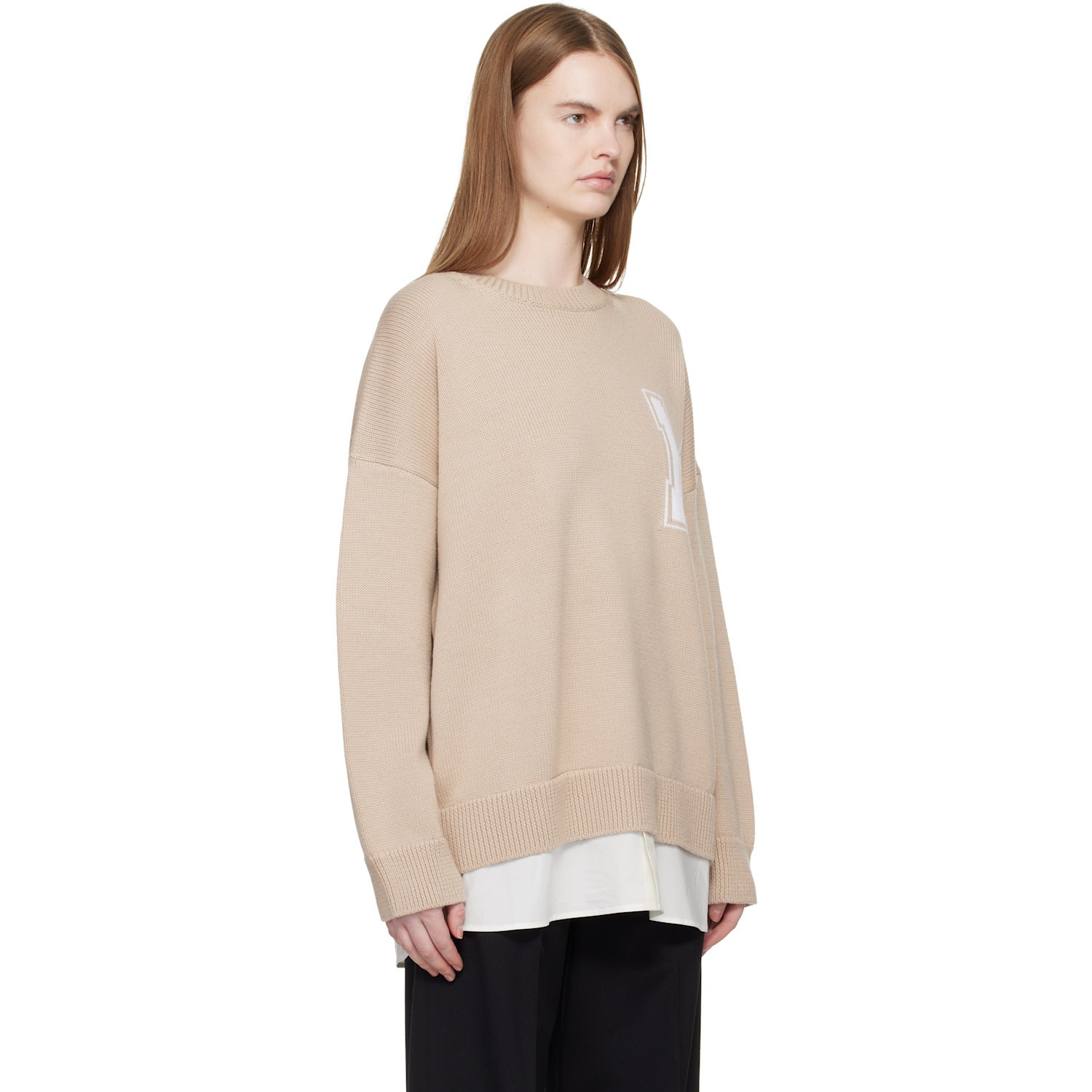  Mm6 Maison Margiela Pink 'two In One' Varsity Knit Sweater 