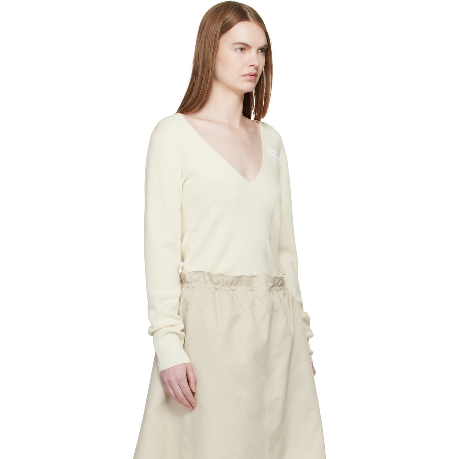  Mm6 Maison Margiela Off-white V-neck Wool Sweater 