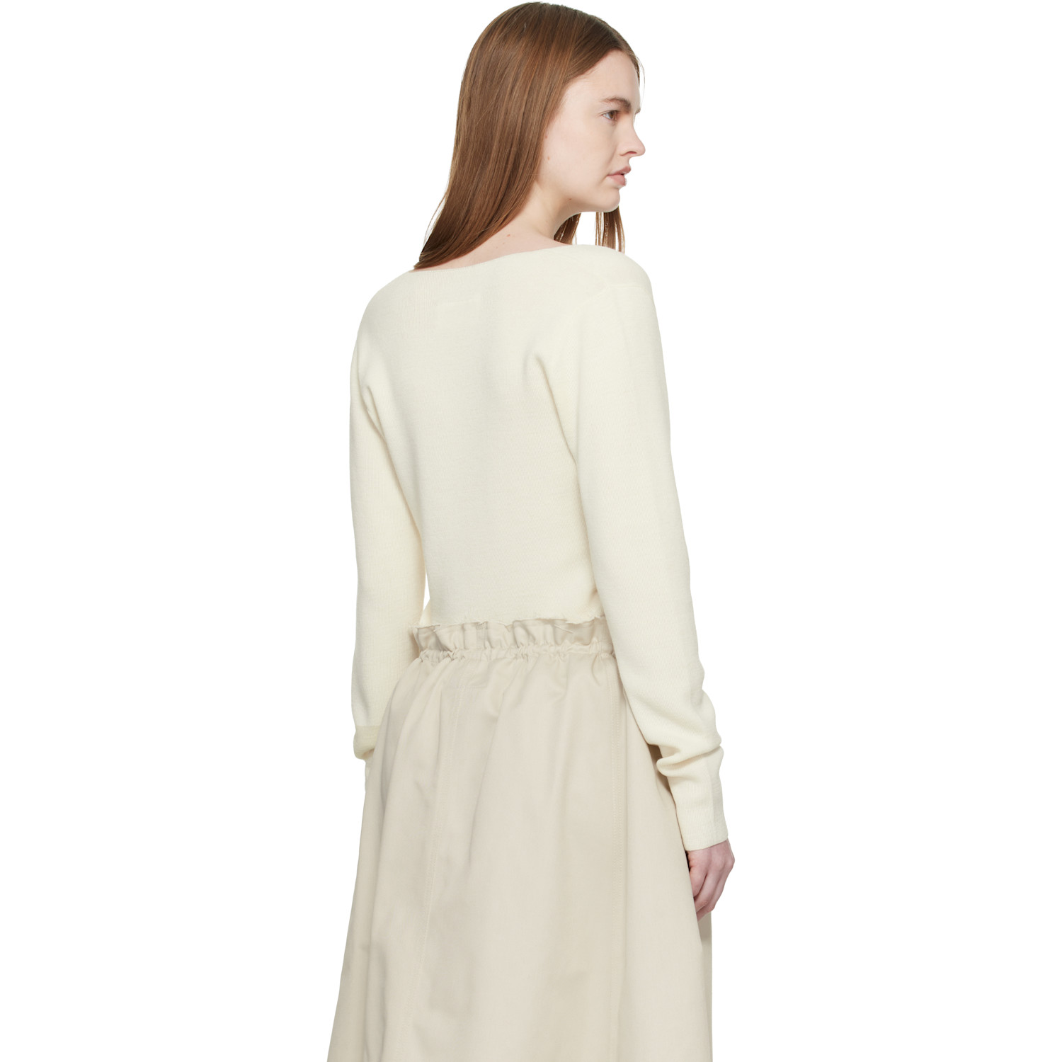  Mm6 Maison Margiela Off-white V-neck Wool Sweater 
