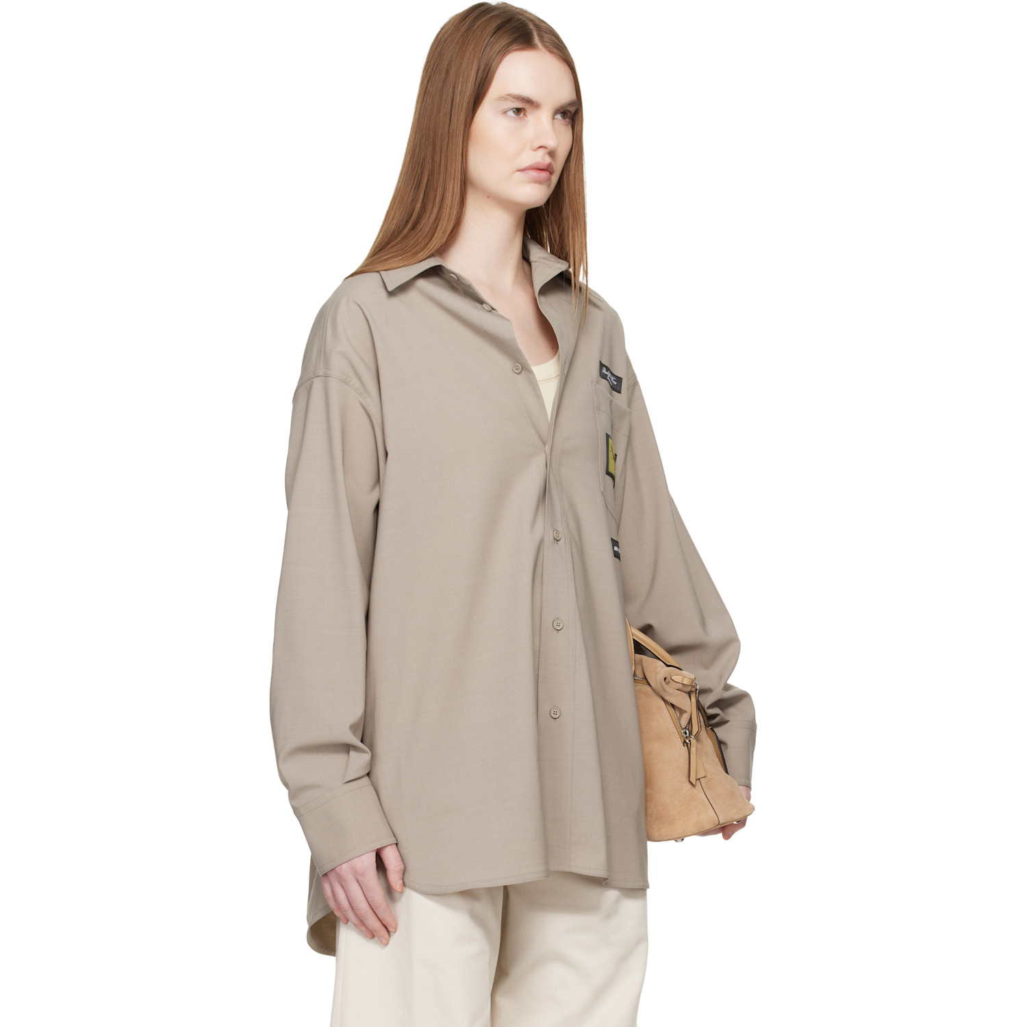  Mm6 Maison Margiela Taupe Tailored Wool-blend Shirt 