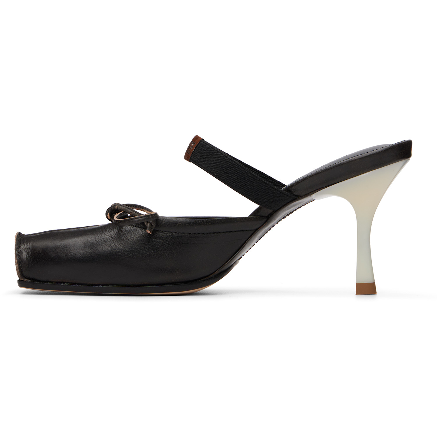  Mm6 Maison Margiela Brown Square-toe Leather Ballerina Mule Heels 