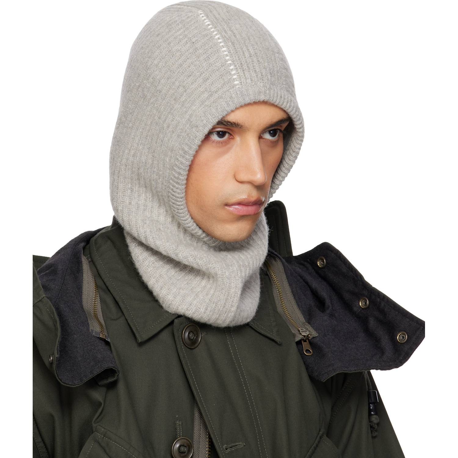  Mm6 Maison Margiela Gray Ribbed Wool Balaclava 