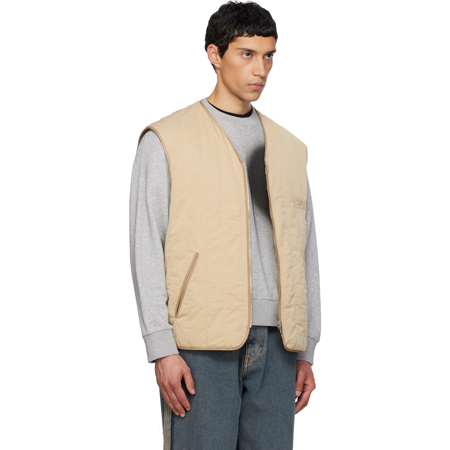  Mm6 Maison Margiela Beige Quilted Reversible Vest 