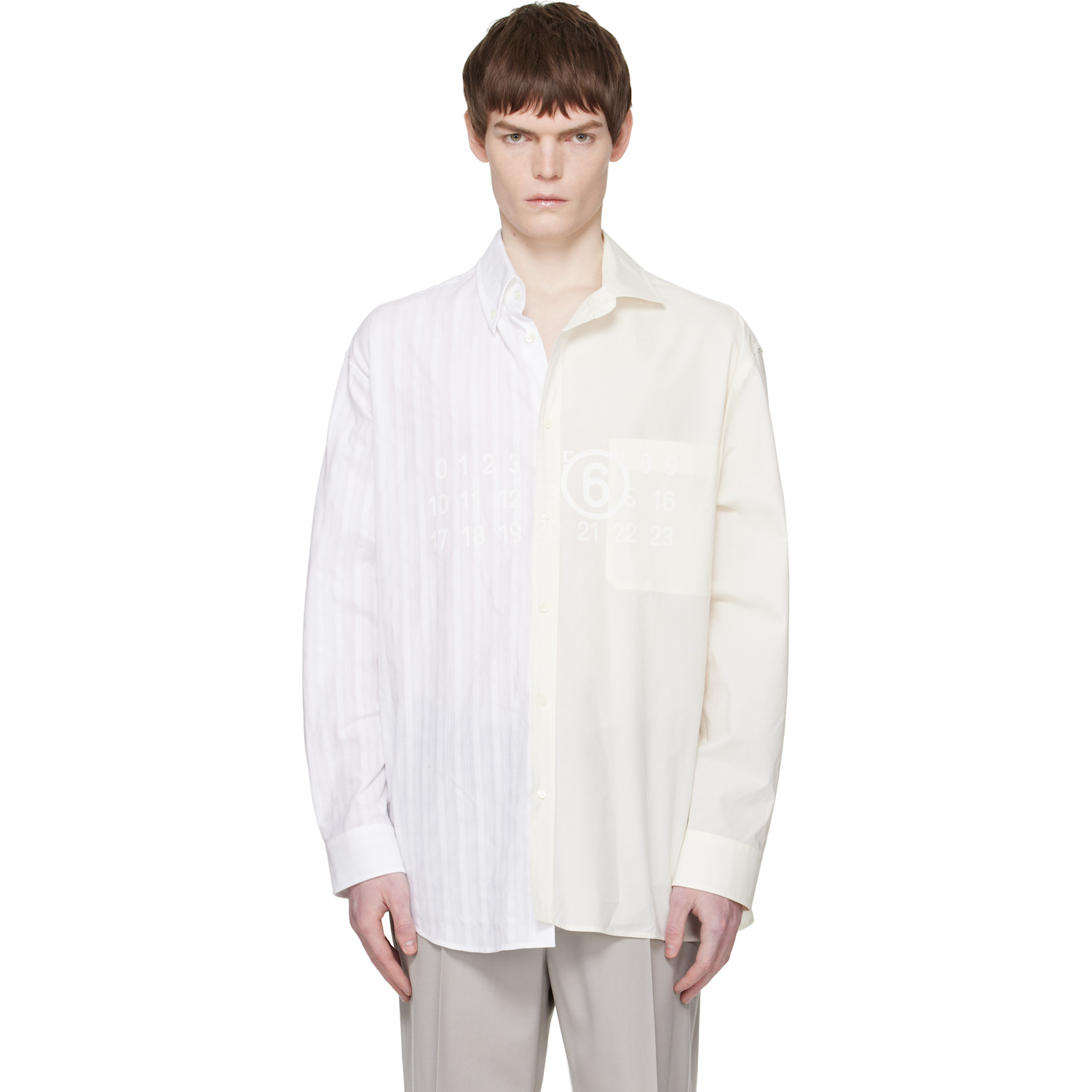 MM6 Maison Margiela Off-White & Blue Numeric Asymmetric Shirt