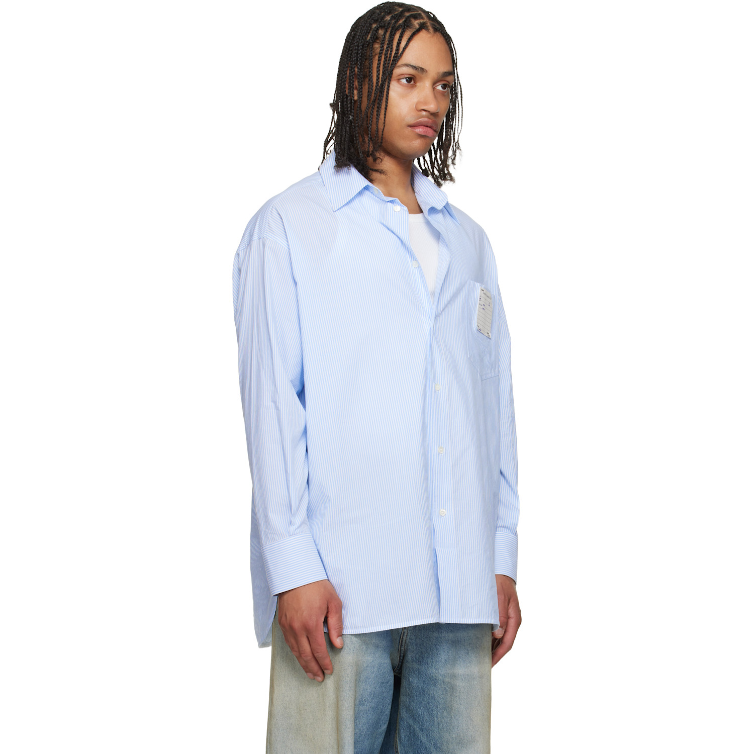  Mm6 Maison Margiela Blue Striped Poplin Shirt 