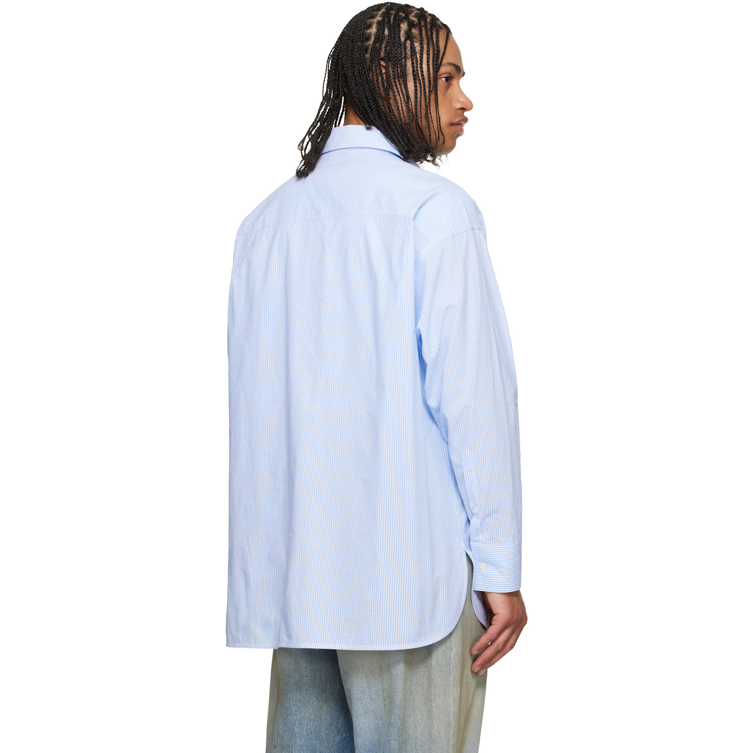 Mm6 Maison Margiela Blue Striped Poplin Shirt 