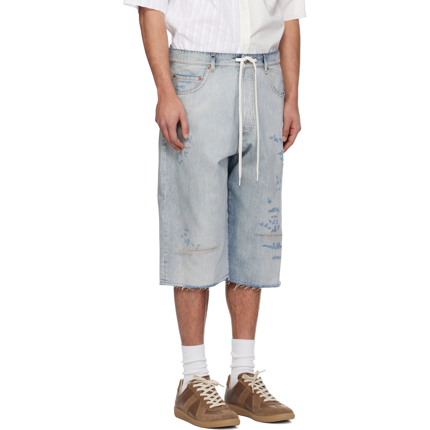  Mm6 Maison Margiela Blue Drawstring Denim Shorts 