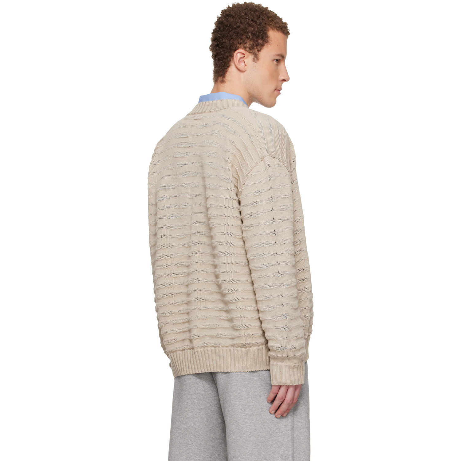  Mm6 Maison Margiela Beige Open-knit Stripe Cardigan 