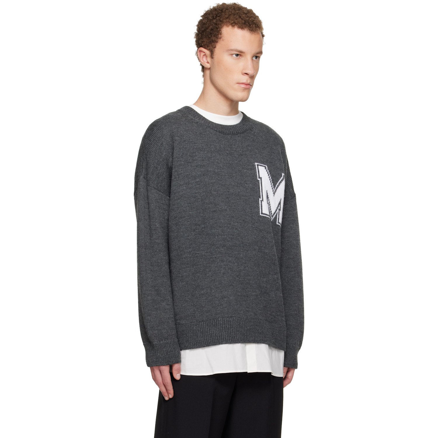  Mm6 Maison Margiela Gray Two-in-one Varsity Knit Sweater 