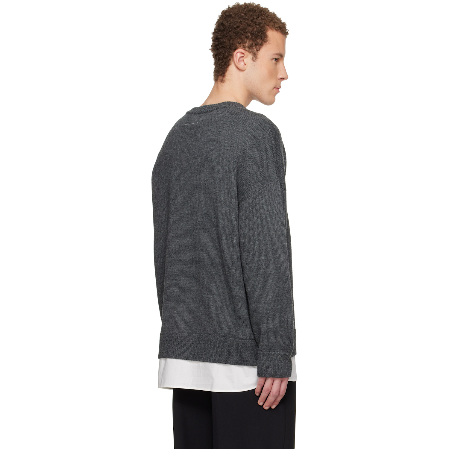  Mm6 Maison Margiela Gray Two-in-one Varsity Knit Sweater 