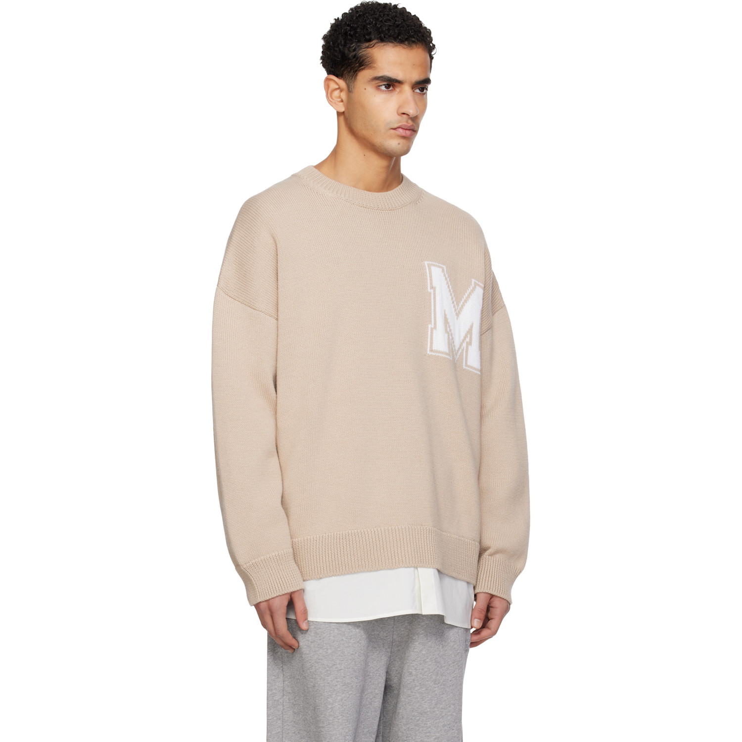  Mm6 Maison Margiela Beige Two-in-one Varsity Knit Sweater 
