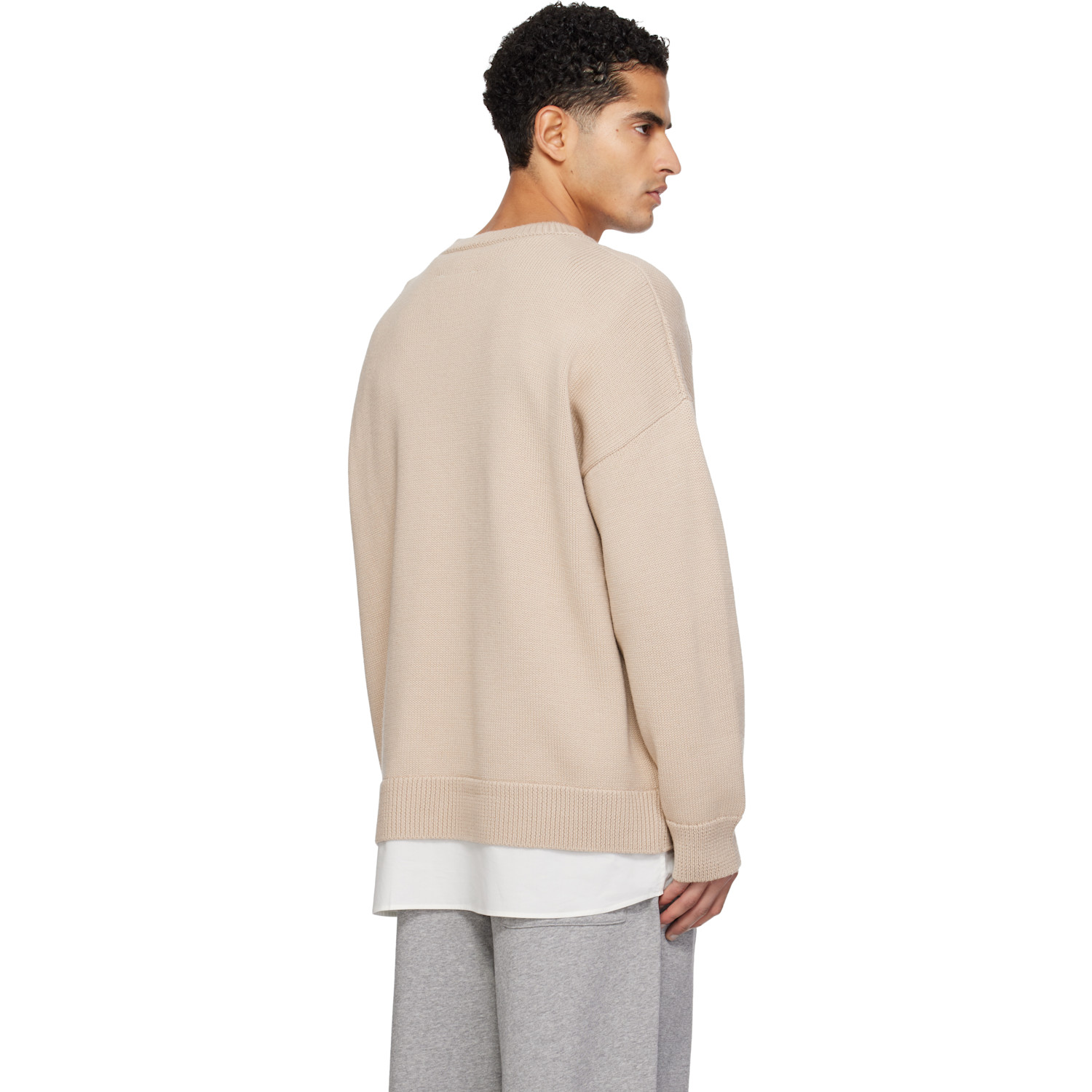  Mm6 Maison Margiela Beige Two-in-one Varsity Knit Sweater 