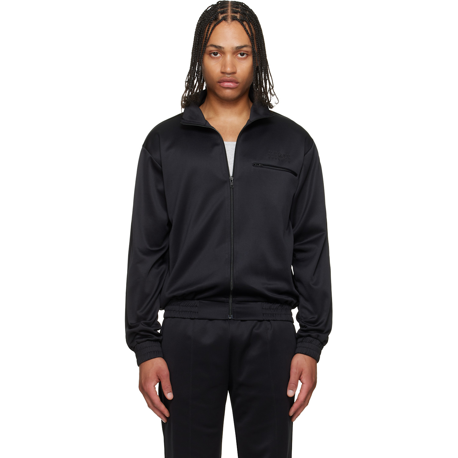MM6 Maison Margiela Black Embroidered Logo Track Jacket