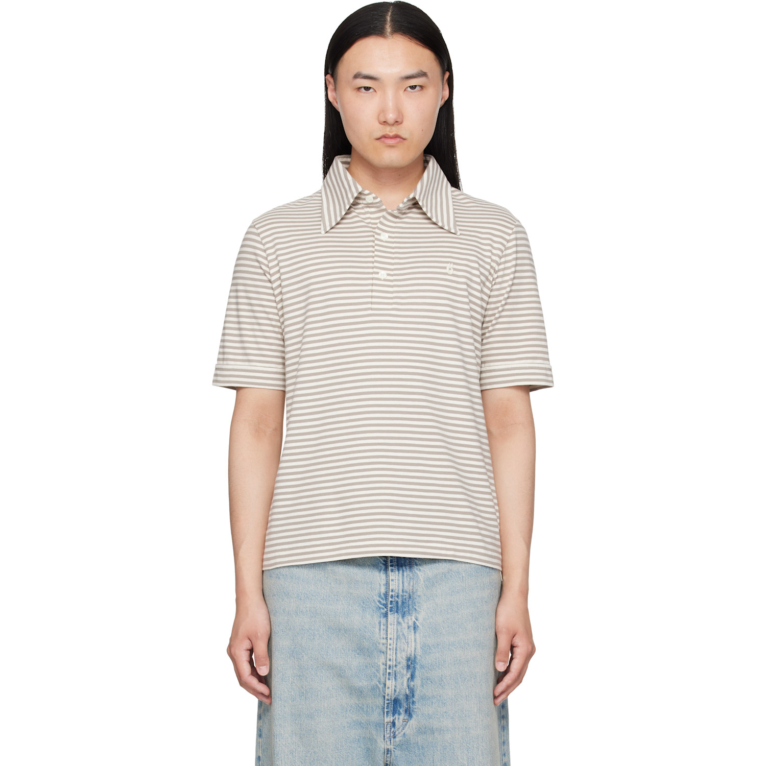 MM6 Maison Margiela Off-White & Gray Striped Polo
